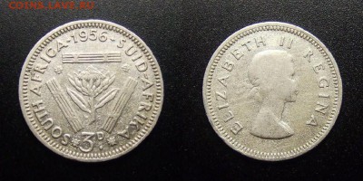 МОНЕТЫ МИРА 12-17 - Южная Африка – 3 пенса (1956) «Гигантская протея; Елизавета II» (Ag)