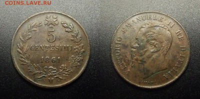 МОНЕТЫ МИРА 12-17 - Италия – 5 чентезимо (1861 М) «Витторио Эмануэле II – король Италии» №1