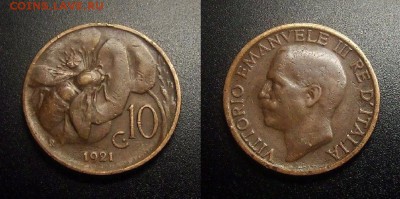 МОНЕТЫ МИРА 12-17 - Италия – 10 чентезимо (1921) «Пчела»
