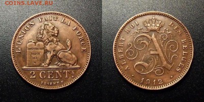 МОНЕТЫ МИРА 12-17 - Бельгия – 2 сантима (1912)