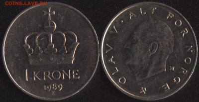 Норвегия 1 крона 1989 до 22:00мск 18.12.17 - Норвегия 1 крона 1989 =145