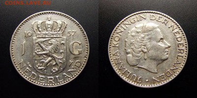 МОНЕТЫ МИРА 12-17 - Нидерланды – 1 гульден (1957) «Королева Юлиана» (Ag)