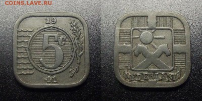 МОНЕТЫ МИРА 12-17 - Нидерланды – 5 центов (1941) «Немецкая оккупация» цинк №3