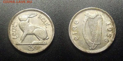 МОНЕТЫ МИРА 12-17 - Ирландия – 3 пенса (1956) «Заяц»