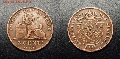 МОНЕТЫ МИРА 12-17 - Бельгия – 2 сантима (1905) №2