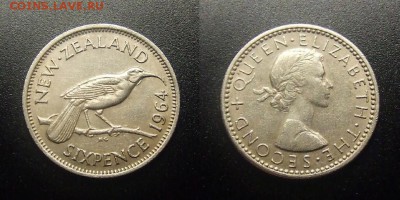 МОНЕТЫ МИРА 12-17 - Новая Зеландия - 6 пенсов (1964) «Птица гуйя; Елизавета II»