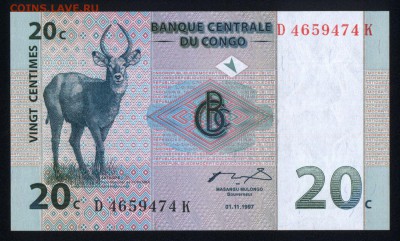 Конго 20 сантимов 1997 unc 20.12.17 22:00 мск - 2