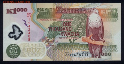 Замбия 1000 квача 2009 (полимер) unc  20.12.17 22:00 мск - 2