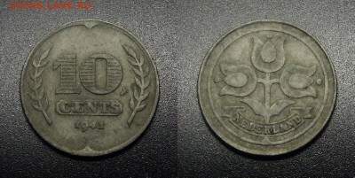 МОНЕТЫ МИРА 12-17 - Нидерланды – 10 центов (1941) «Немецкая оккупация» (цинк) №1-2