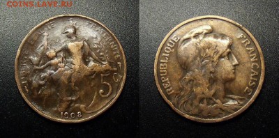 МОНЕТЫ МИРА 12-17 - Франция – 5 сантимов (1908)