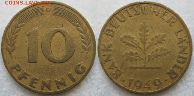 27.Ходячка ФРГ 10 пфеннигов 1949-1996г - 27.1. -ФРГ 10 пфеннигов 1949 D    7765
