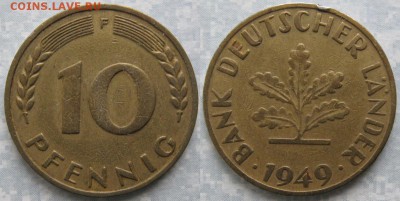 27.Ходячка ФРГ 10 пфеннигов 1949-1996г - 27.2. -ФРГ 10 пфеннигов 1949 F    6349
