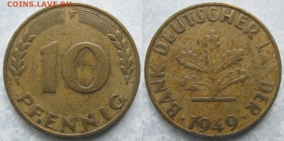 27.Ходячка ФРГ 10 пфеннигов 1949-1996г - 27.3. -ФРГ 10 пфеннигов 1949 F    6665