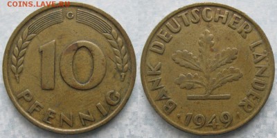 27.Ходячка ФРГ 10 пфеннигов 1949-1996г - 27.4. -ФРГ 10 пфеннигов 1949 G    6898