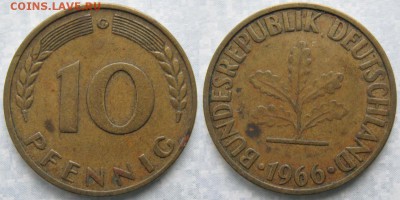 27.Ходячка ФРГ 10 пфеннигов 1949-1996г - 27.14. -ФРГ 10 пфеннигов 1966 G    6690