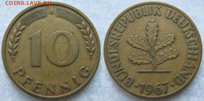 27.Ходячка ФРГ 10 пфеннигов 1949-1996г - 27.15. -ФРГ 10 пфеннигов 1967 J    6813