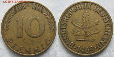27.Ходячка ФРГ 10 пфеннигов 1949-1996г - 27.16. -ФРГ 10 пфеннигов 1969 D    6911