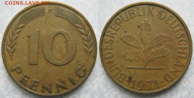 27.Ходячка ФРГ 10 пфеннигов 1949-1996г - 27.20. -ФРГ 10 пфеннигов 1971 F кр з   6928