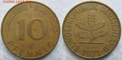 27.Ходячка ФРГ 10 пфеннигов 1949-1996г - 27.21. -ФРГ 10 пфеннигов 1971 G    6829