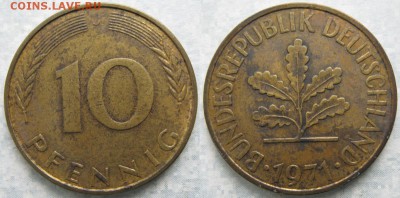 27.Ходячка ФРГ 10 пфеннигов 1949-1996г - 27.22. -ФРГ 10 пфеннигов 1971 J    7565