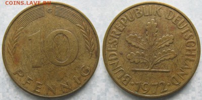 27.Ходячка ФРГ 10 пфеннигов 1949-1996г - 27.24. -ФРГ 10 пфеннигов 1972 G    6920