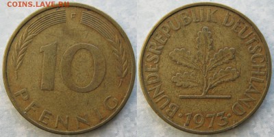 27.Ходячка ФРГ 10 пфеннигов 1949-1996г - 27.25. -ФРГ 10 пфеннигов 1973 F     6722