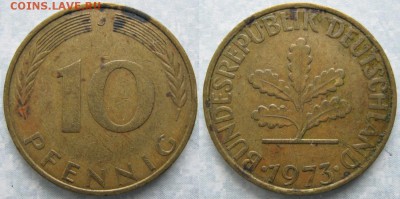 27.Ходячка ФРГ 10 пфеннигов 1949-1996г - 27.26. -ФРГ 10 пфеннигов 1973 J    6847