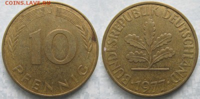 27.Ходячка ФРГ 10 пфеннигов 1949-1996г - 27.30. -ФРГ 10 пфеннигов 1977 J    6910