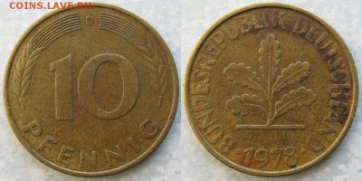 27.Ходячка ФРГ 10 пфеннигов 1949-1996г - 27.31. -ФРГ 10 пфеннигов 1978 D    6717