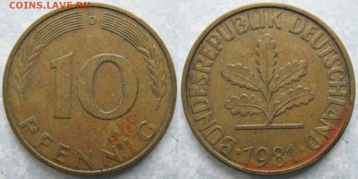 27.Ходячка ФРГ 10 пфеннигов 1949-1996г - 27.43. -ФРГ 10 пфеннигов 1981 D    6833