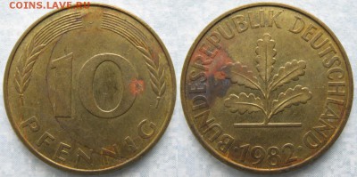 27.Ходячка ФРГ 10 пфеннигов 1949-1996г - 27.47. -ФРГ 10 пфеннигов 1982 J    6850