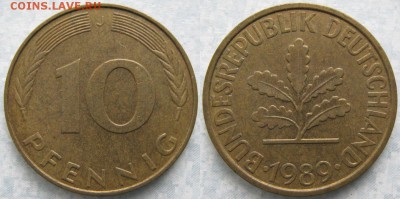 27.Ходячка ФРГ 10 пфеннигов 1949-1996г - 27.51. -ФРГ 10 пфеннигов 1989 J    6907