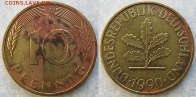 27.Ходячка ФРГ 10 пфеннигов 1949-1996г - 27.52. -ФРГ 10 пфеннигов 1990 A    6744