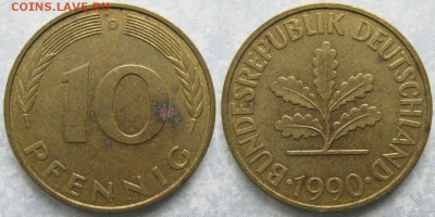 27.Ходячка ФРГ 10 пфеннигов 1949-1996г - 27.53. -ФРГ 10 пфеннигов 1990 D    6939