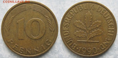 27.Ходячка ФРГ 10 пфеннигов 1949-1996г - 27.54. -ФРГ 10 пфеннигов 1990 G    6681