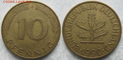 27.Ходячка ФРГ 10 пфеннигов 1949-1996г - 27.55. -ФРГ 10 пфеннигов 1990 J    6889