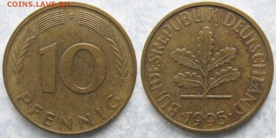 27.Ходячка ФРГ 10 пфеннигов 1949-1996г - 27.59. -ФРГ 10 пфеннигов 1995 F    6689