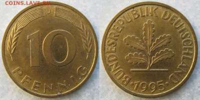 27.Ходячка ФРГ 10 пфеннигов 1949-1996г - 27.60. -ФРГ 10 пфеннигов 1995 J    6885