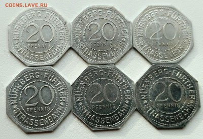 НЮРНБЕРГ,6 монет 20 пфеннигов 1921г(нотгельды)!до20.12.2017 - фото 16 декабря 219