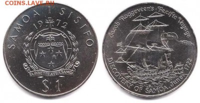 Крона Шайба Самоа 1 тала 1972 Парусник открытие Самоа - Безымянный.JPG