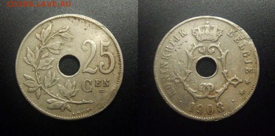 МОНЕТЫ МИРА 12-17 - Бельгия – 25 сантимов (1908) с д.