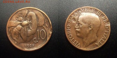МОНЕТЫ МИРА 12-17 - Италия – 10 чентезимо (1925) «Пчела» с д.