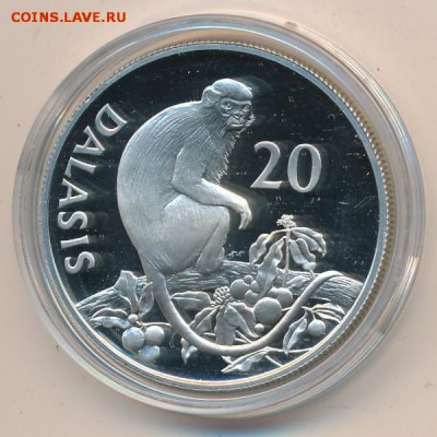 Крона Шайба Гамбия 20 Даласи 1987 Обезьяна Серебро пруф - 1krona_shajba_gambija_20_dalasi_1987_obezjana_serebro_pruf_proof_fauna_zhivotnye %25281%2529