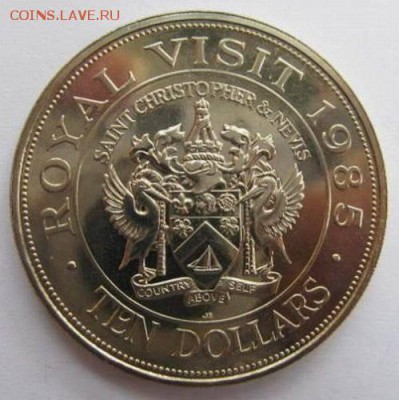Крона Шайба Сент-Китс и Невис 10$ долларов 1985 Королевский - krona_shajba_sent_kits_i_nevis_10_dollarov_1985_korolevskij_vizit_sent_kristofer