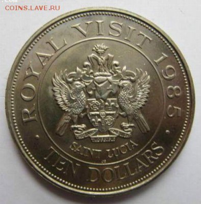Крона Шайба Санта Лючия 10$ долларов 1985 Сент Люсия Короле - krona_shajba_santa_ljuchija_10_dollarov_1985_sent_ljusija_korolevskij_vizit_unc