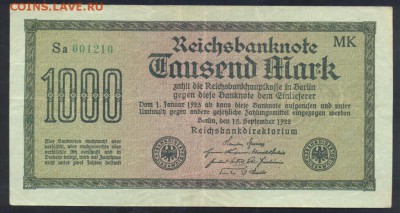 Германия 1000 марок 1922 г.   26.12.17 г. 22 -00 МСК. - 1000 м. 1922 1