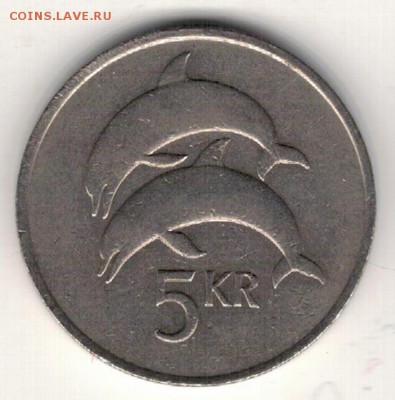 Исландия 5 крон 1987 Дельфины 01.01.2018 в 22.00мск (Е517) - 4-1ис5а