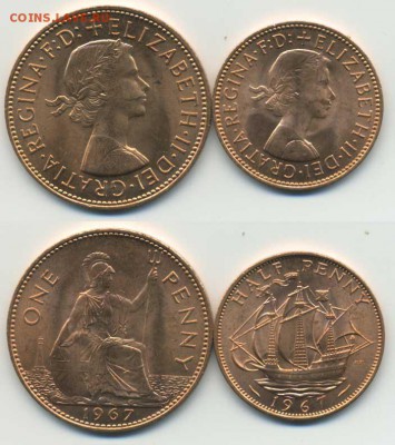 Великобритания ONE PENNY+HALF PENNY 1967 аUNC до 02.01 22:00 - !penny1967