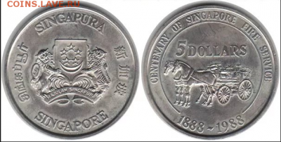 Сингапур 5 долларов, 1988100 лет Сингапурской пожарной службеТираж: 50.000 (BU)Медно-никелевый сплав - Clip2net_171227170553