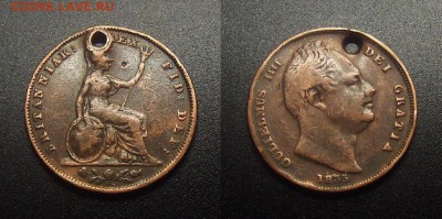 МОНЕТЫ МИРА 12-17 - Великобритания – 1 фартинг (1835) «Вильгельм IV (IIII)» (с отверстием)